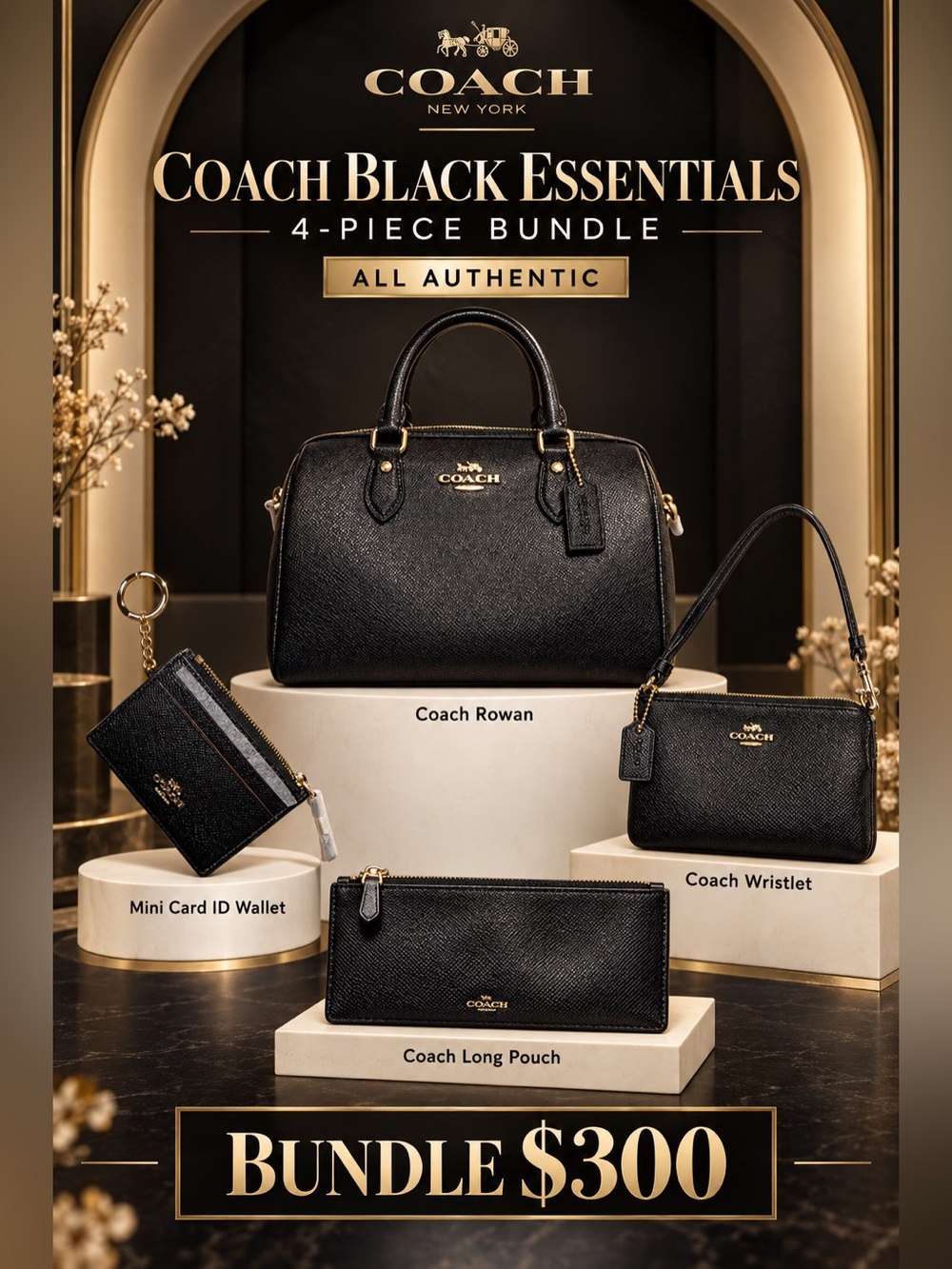 Coach Black 4-Piece Rowan Satchel Bundle
